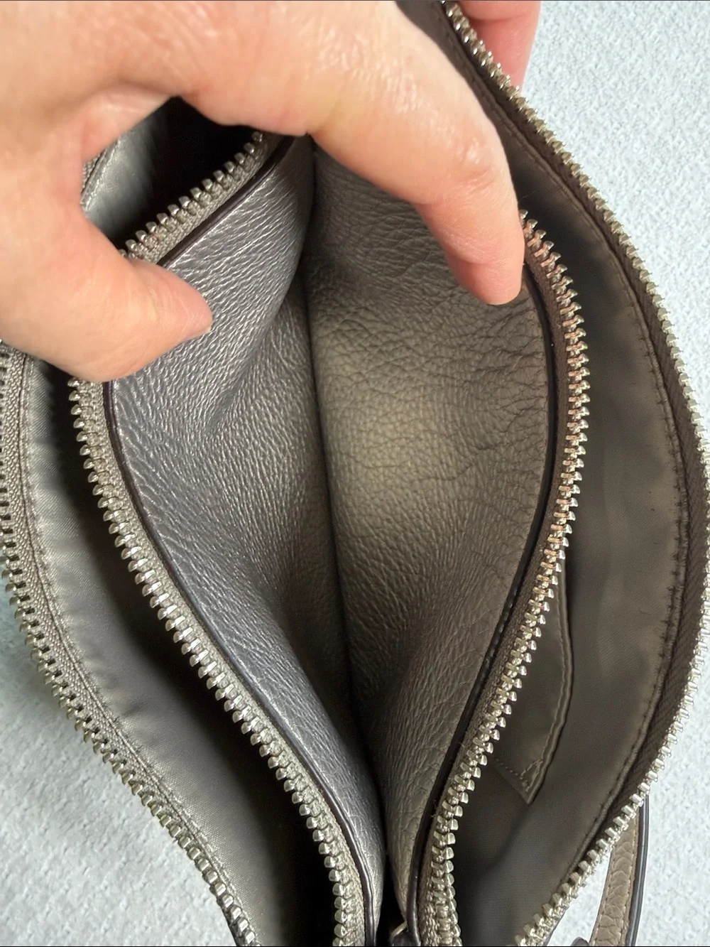 Coach Lyla bronze metallic crossbody pebbled leather bag double zippers